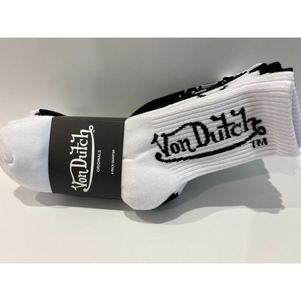 Von Dutch Originals Quarter Socks 6 Pack Black White Logo One Size New